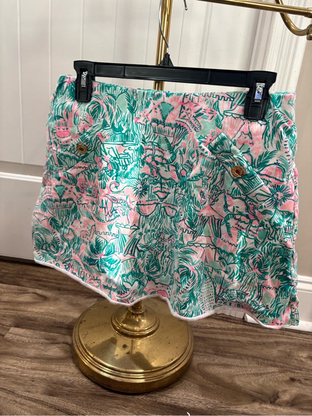 Lilly Pulitzer Pink & Green Tropical Print Mini Skirt